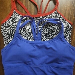 Blue and Red Women's Swim Top